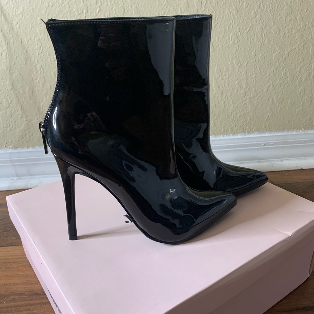 Black Patent Leather Stiletto Boots